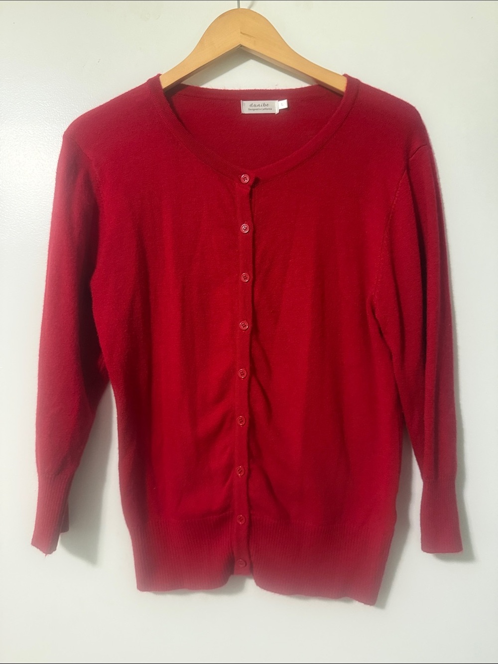 Red Classic Button-Front Women's Cardigan